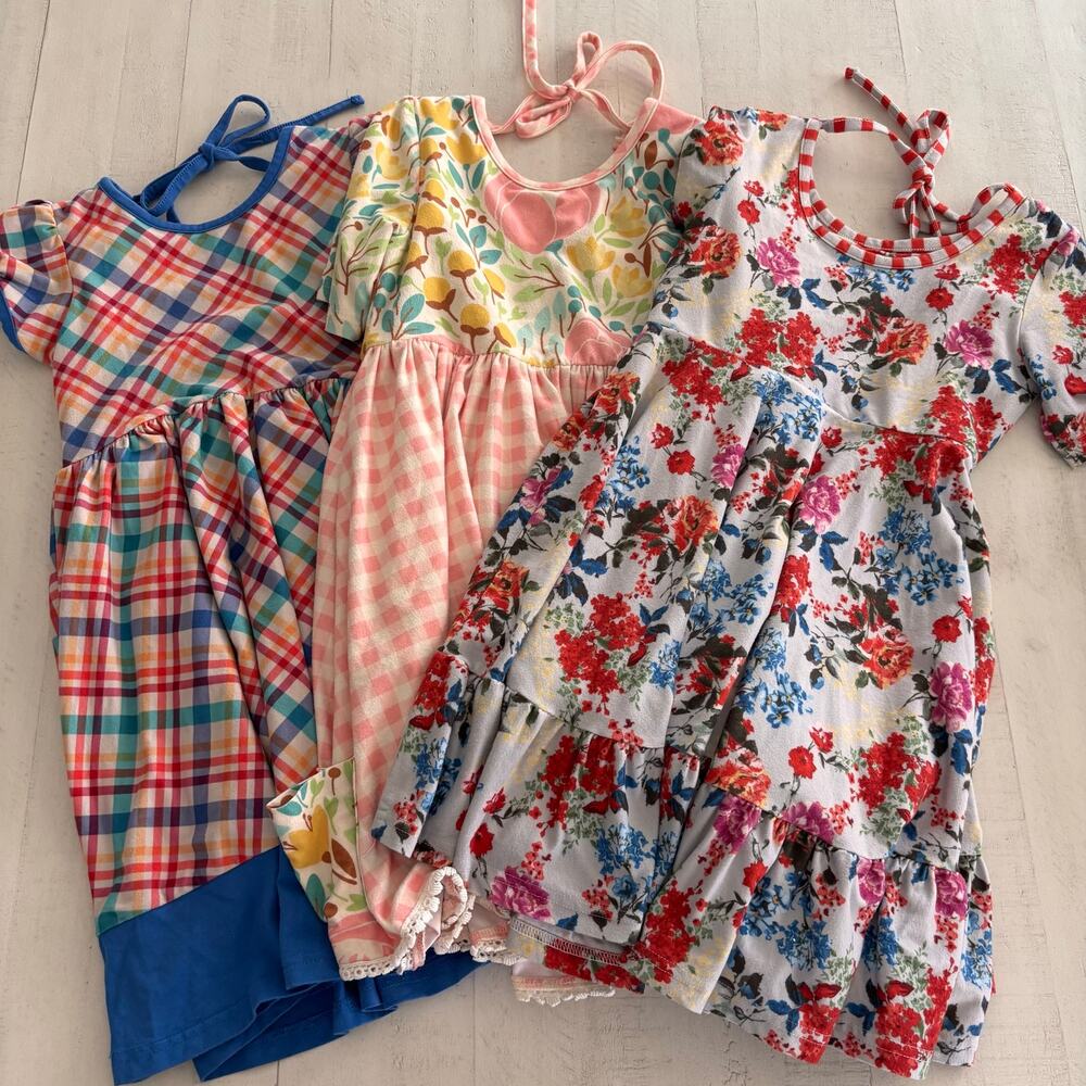 Only Little Once Size 5 Three Dress Bundle Twirl Dresses Plaid Floral Rainbow
